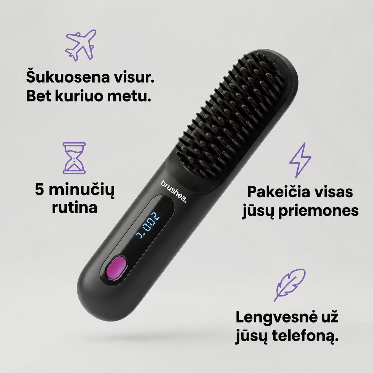 Brushea PRO 2.0 – Nr. 1 nešiojamas tiesinimo šepetys trumpiems plaukams