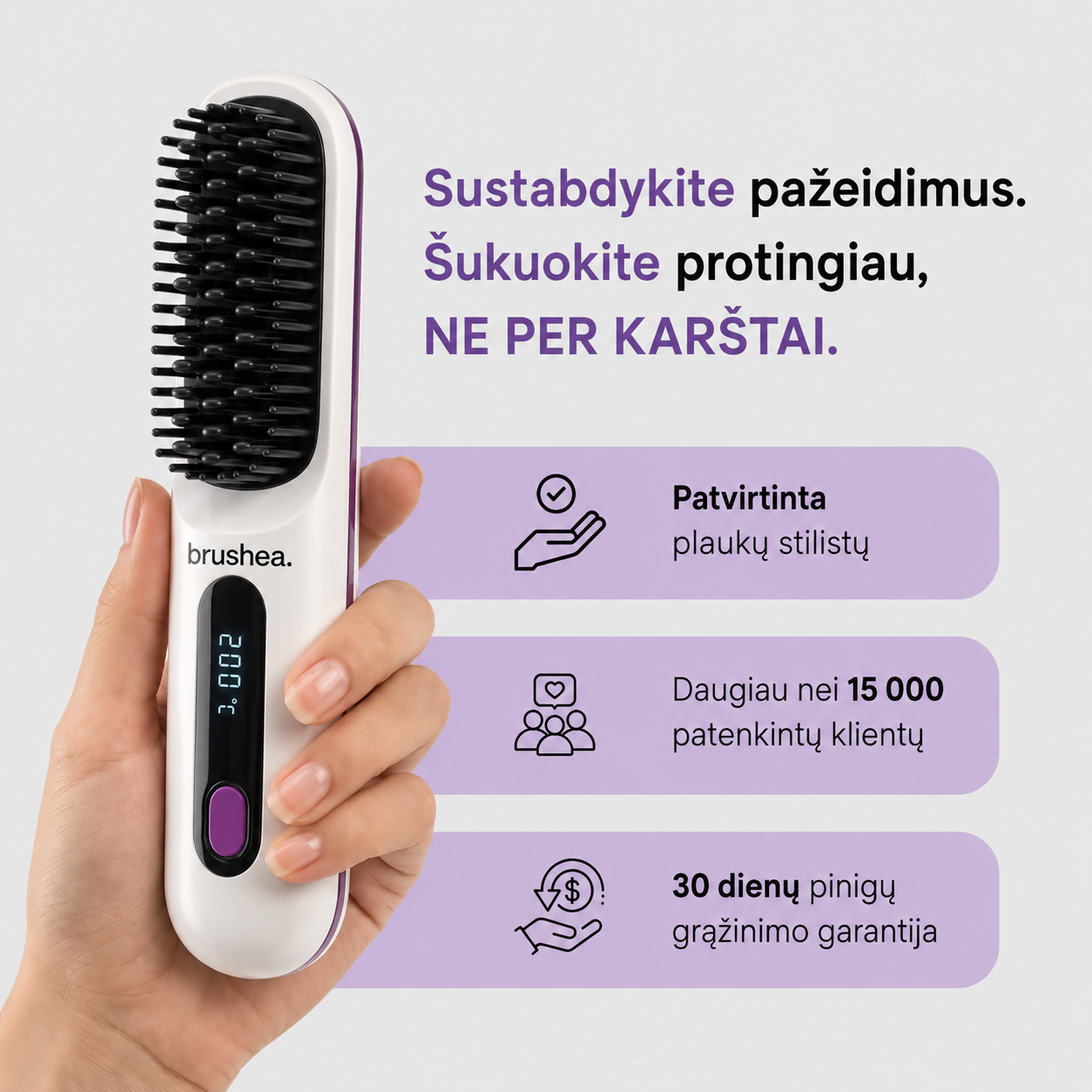Brushea PRO 2.0 – Nr. 1 nešiojamas tiesinimo šepetys trumpiems plaukams