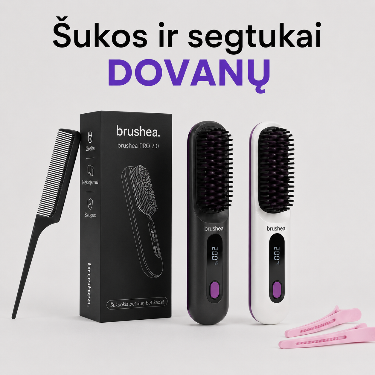 Brushea PRO 2.0 – Nr. 1 nešiojamas tiesinimo šepetys trumpiems plaukams